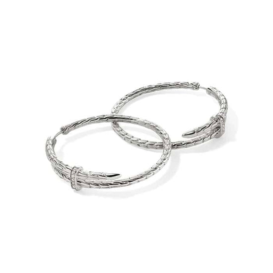 John Hardy Spear Hoop Earrings with Diamonds in Sterling Silver