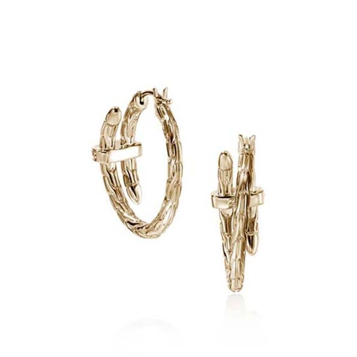 John Hardy Spear Hoop Earrings with Diamonds in 14K Yellow Gold