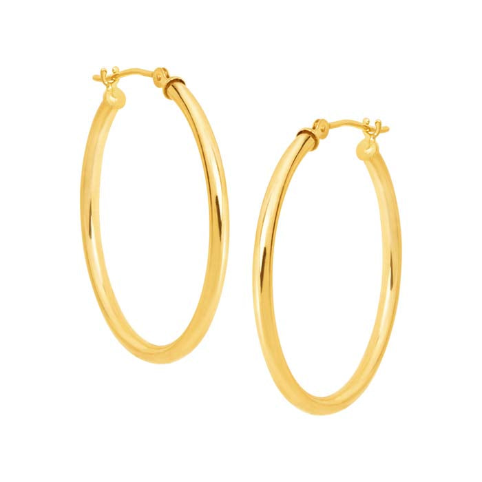 Mountz Collection 2mm x 30mm Round Tube Hoop Earrings in 14K Yellow Gold