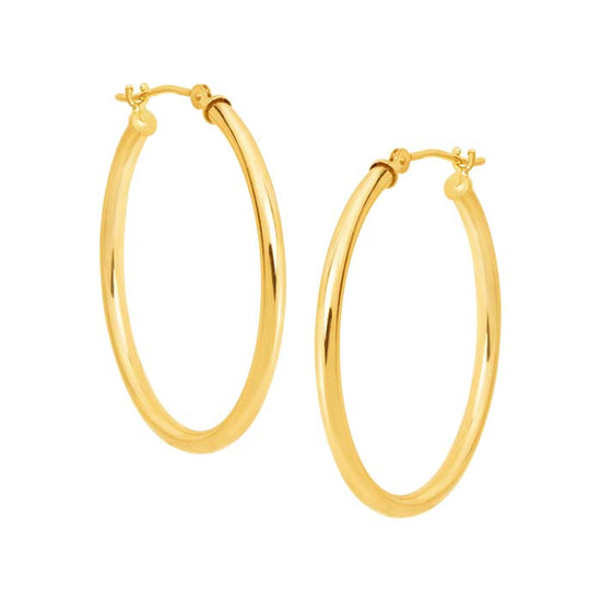 Mountz Collection 2mm x 30mm Round Tube Hoop Earrings in 14K Yellow Gold