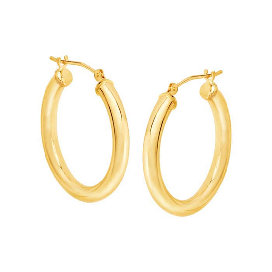 Mountz Collection 3mm x 25mm Round Tube Hoop Earrings in 14K Yellow Gold