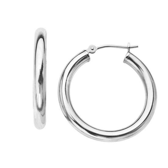 Mountz Collection 3 x 25mm Round Tube Hoop Earrings in 14K White Gold