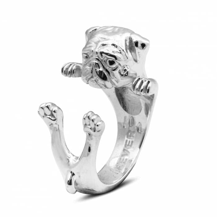 Dog Fever Pug Hug Ring, Sterling Silver