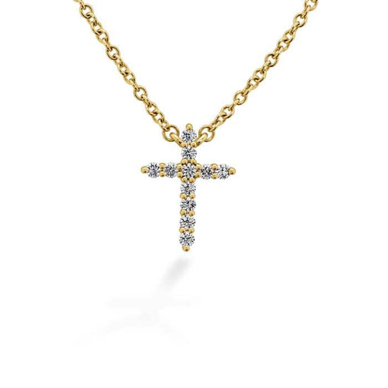 Hearts On Fire .09-.13CTW Small Signature Cross Pendant in 18K Yellow Gold