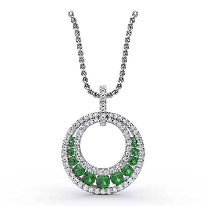 Fana Always and Forever Emerald and Diamond Circle Pendant in 14K White Gold