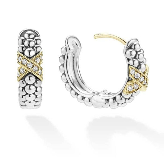 LAGOS Diamond Huggie Earrings in Sterling Silver and 18K Yellow Gold