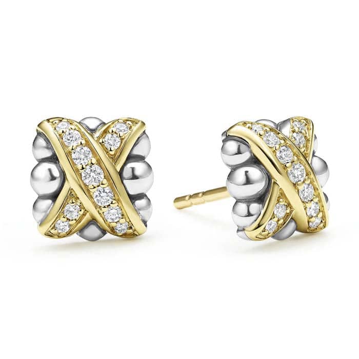 LAGOS Diamond X Stud Earrings in Sterling Silver and 18K Yellow Gold