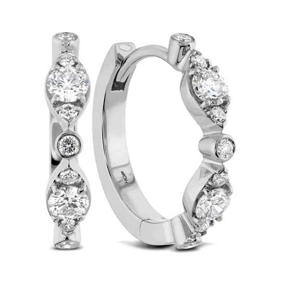 Hearts On Fire Bezel Regal Huggie Earrings in 18K White Gold