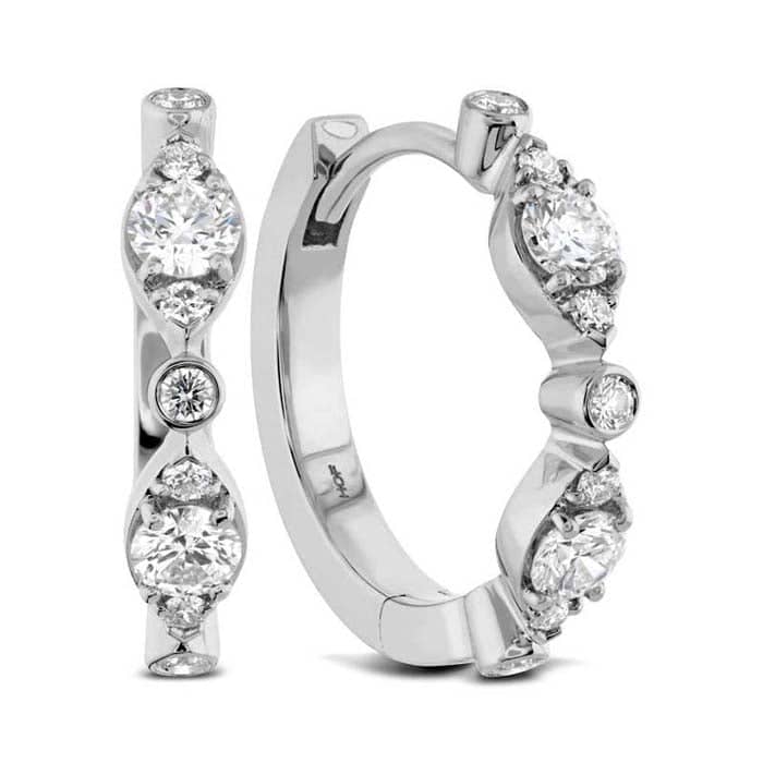 Hearts On Fire .33-.38ctw Bezel Regal Huggie Earrings in 18K White Gold