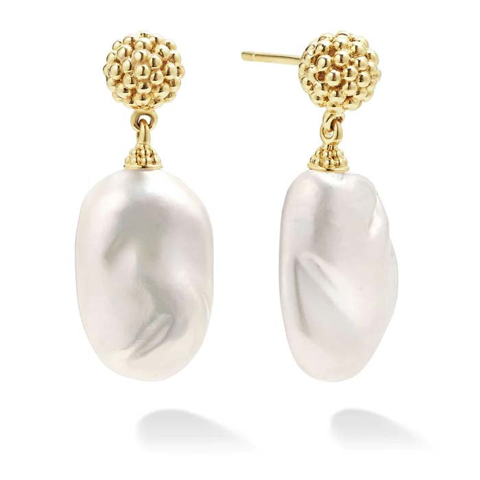 LAGOS Baroque Pearl Drop Earrings in 18K Yellow Gold