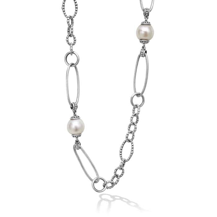 LAGOS 34" Pearl Link Necklace in Sterling Silver