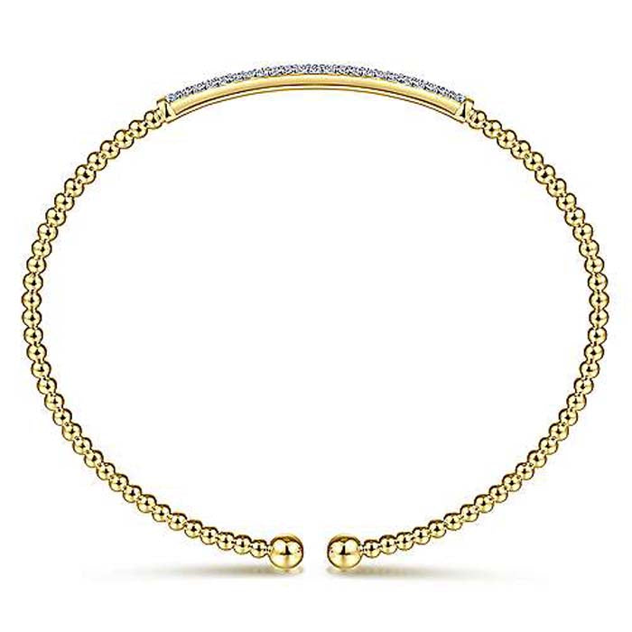 Gabriel & Co. Bujukan Diamond Bar Open Cuff Bangle Bracelet in 14K Yellow Gold