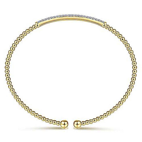 Gabriel & Co. Bujukan Diamond Bar Open Cuff Bangle Bracelet in 14K Yellow Gold