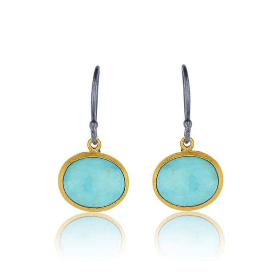 Like Behar "Pompei" Kingman Turquoise Drop Earrings in 24K Yellow Gold and Oxidized Sterling Silver