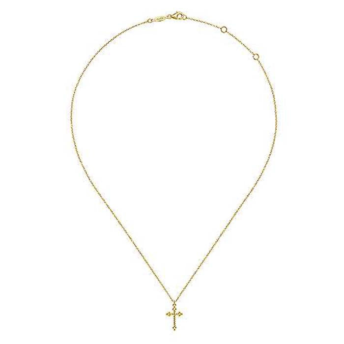 Gabriel & Co. 17" Twisted Rope Cross Pendant Necklace in 14K Yellow Gold