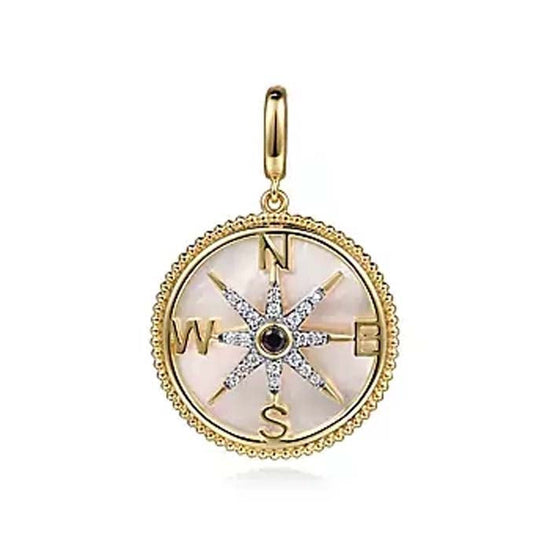 Gabriel & Co. Sapphire and Diamond Compass Medallion Pendant in 14K Yellow Gold