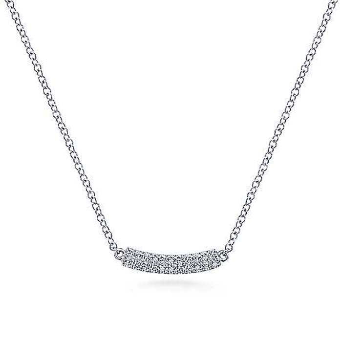 Gabriel & Co. Pavé Diamond Curved Bar Necklace in 14K White Gold