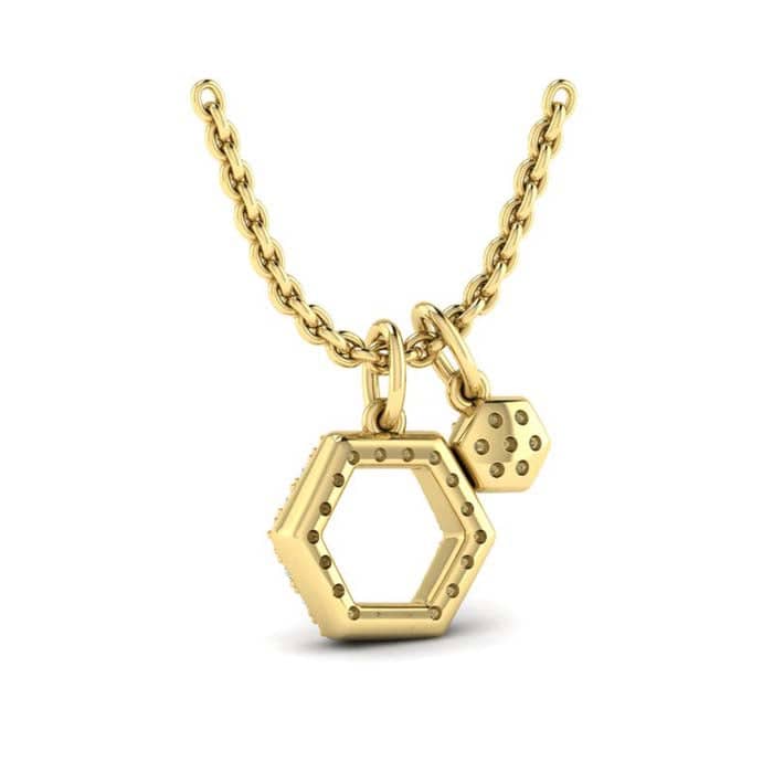 Vlora Serafina Mini Diamond Honeycomb Charm Pendant Necklace in 14K Yellow Gold