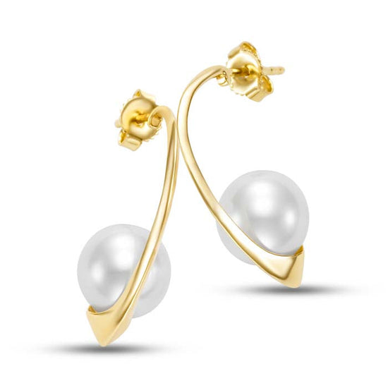 Mastoloni 9-9.5mm Freshwater Cultured Pearl Knife Edge Hoop Earring in 14K Yellow Gold