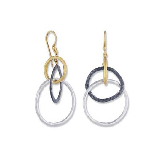 Lika Behar Kelly Triple Moving Circle Earrings in 24K Yellow Gold and Sterling Silver