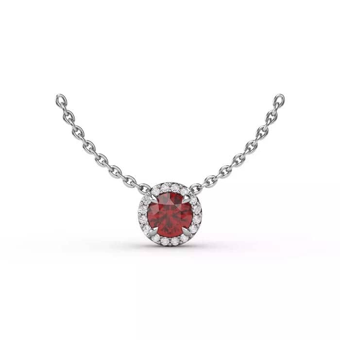 Fana Ruby and Diamond Halo Pendant Necklace in 14K White Gold