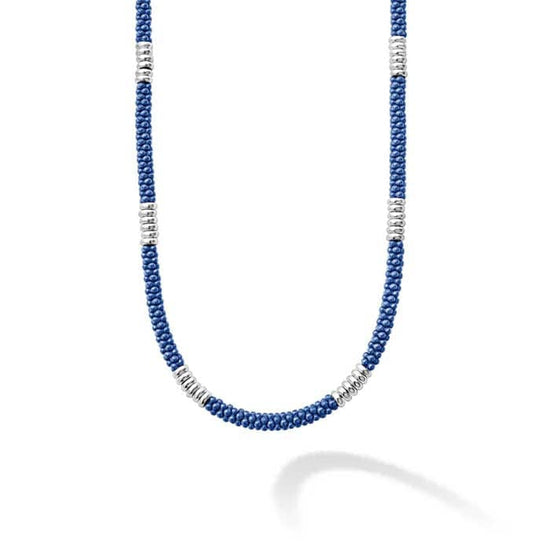 LAGOS Ultramarine Blue Caviar Silver Station Ceramic Beaded Necklace in Sterling Silver