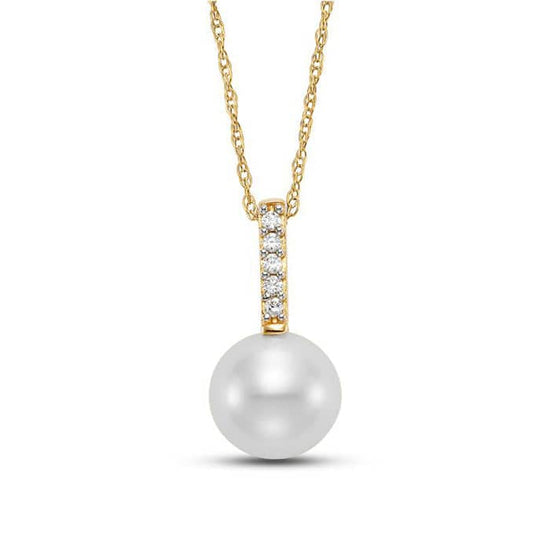 Mastoloni 7.5-8mm Freshwater Cultured Pearl Drop Pendant with Diamond Accents in 14K Yellow Gold