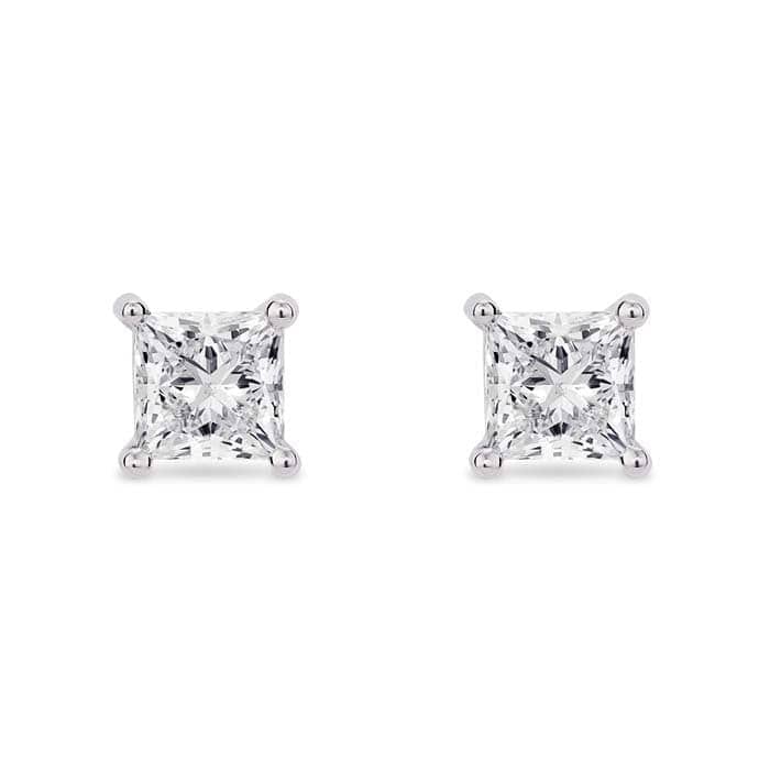 Lightbox 1.0CTW LabGrown Princess Cut Diamond 4-Prong Stud Earrings in 14K White Gold