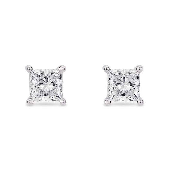 Lightbox 1.0CTW LabGrown Princess Cut Diamond 4-Prong Stud Earrings in 14K White Gold