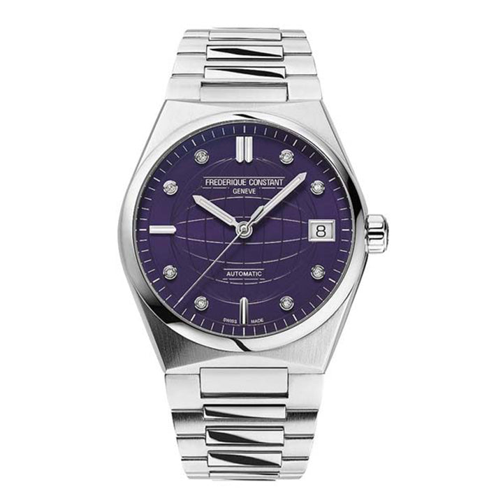 Frederique Constant 34mm Highlife Ladies Automatic Watch with Purple Diamond Dial in Stainless Steel