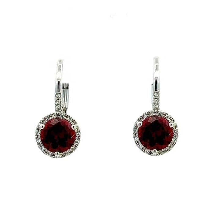 Mountz Collection Garnet and Diamond Drop Earrings in 14K White Gold