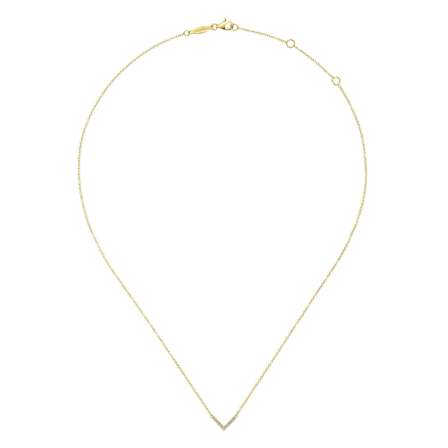 Gabriel & Co. V-Shaped Diamond Bar Necklace in 14K Yellow Gold