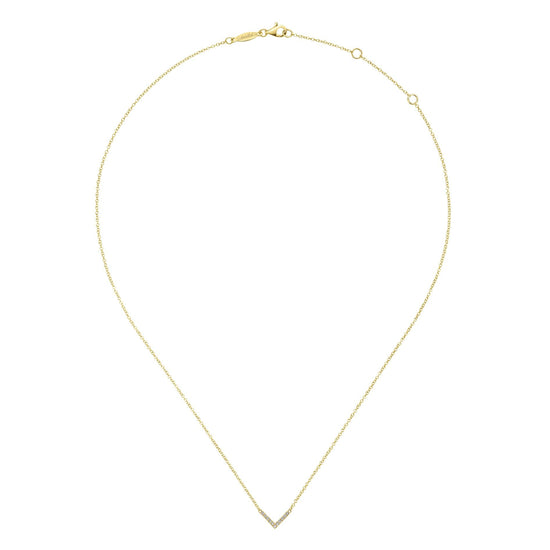 Gabriel & Co. V-Shaped Diamond Bar Necklace in 14K Yellow Gold