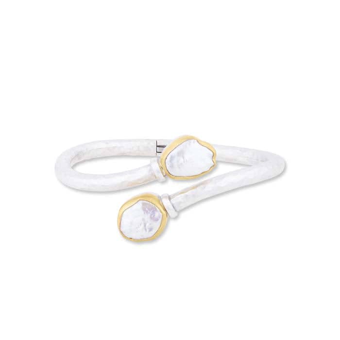 Lika Behar "Kathy" Bypass Bracelet with Keshi Pearls in Sterling Silver and 24K Yellow Gold