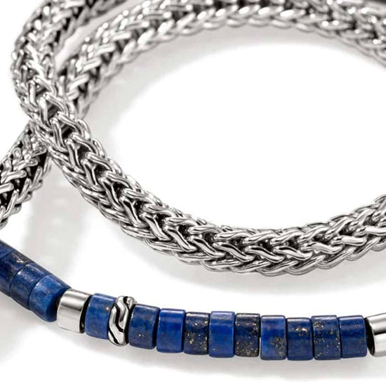 John Hardy 4MM Lapis Heishi Classic Chain Double Wrap Bracelet in Sterling Silver