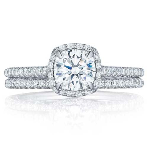 Tacori .41TW Petite Crescent Cushion Bloom Engagement Ring Semi-Mounting in 18K White Gold