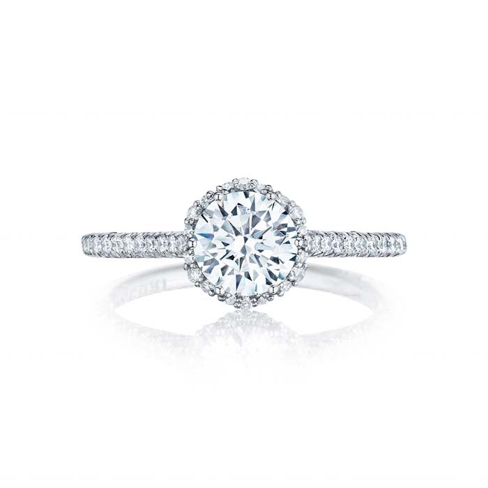 Tacori Petite Crescent Collection Halo Engagement Ring Semi Mount 18K White Gold with Diamonds