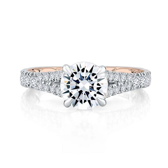 A. Jaffe Regal Split Signature Engagement Ring Semi-Mounting in 14K White and Rose Gold