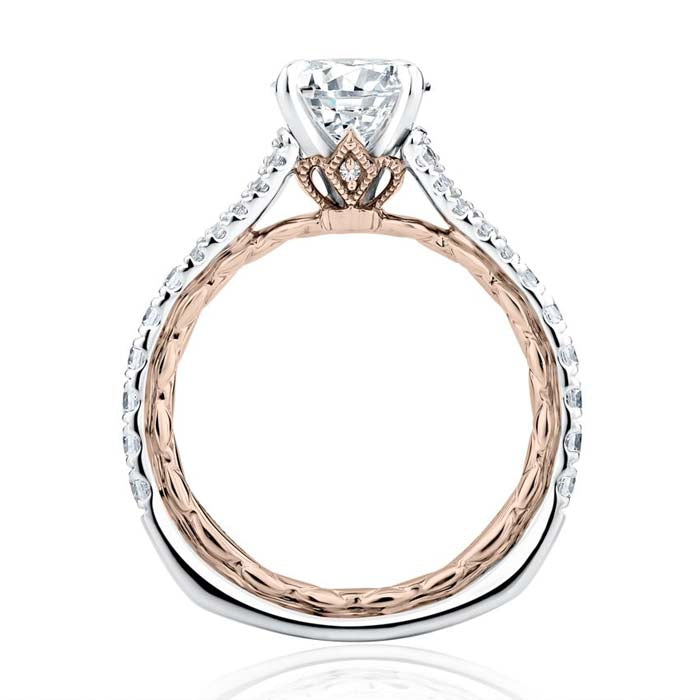 A. Jaffe Regal Split Signature Engagement Ring Semi-Mounting in 14K White and Rose Gold