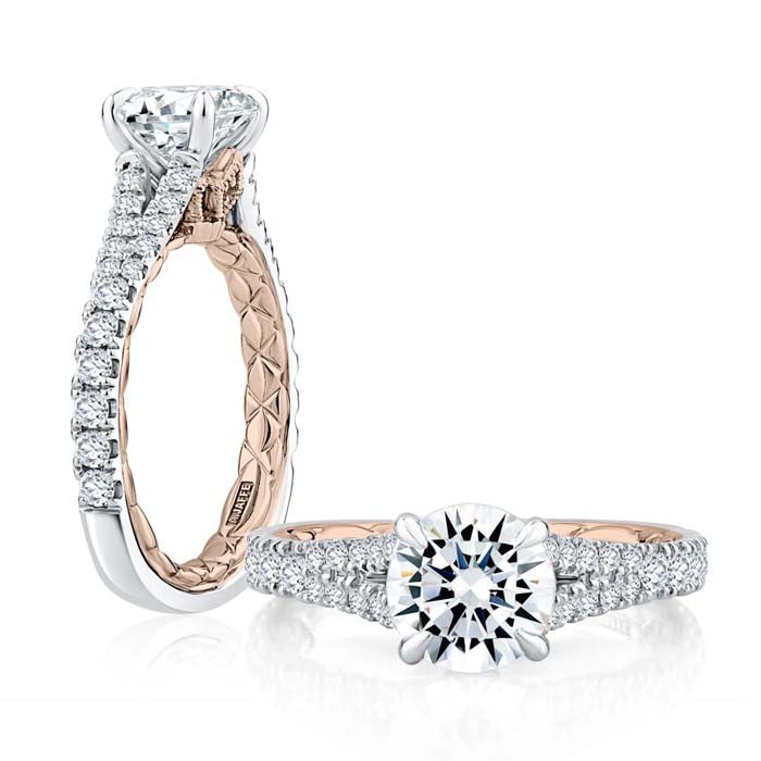 A. Jaffe Regal Split Signature Engagement Ring Semi-Mounting in 14K White and Rose Gold