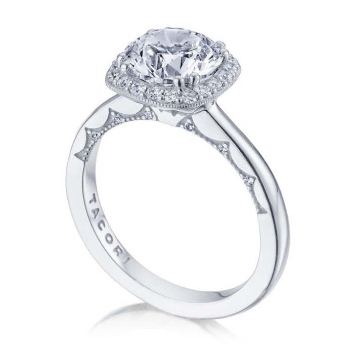 Tacori .17TW Coastal Crescent Cushion Halo Engagement Ring Semi-Mounting 14K White Gold