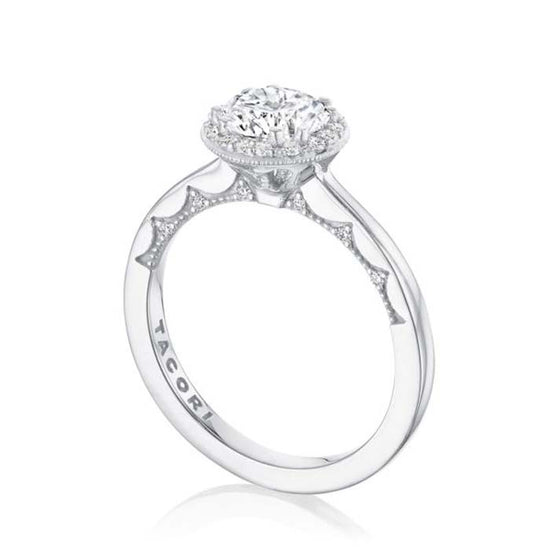 Tacori .15TW Coastal Crescent Round Halo Engagement Ring Semi-Mounting in 14K White Gold