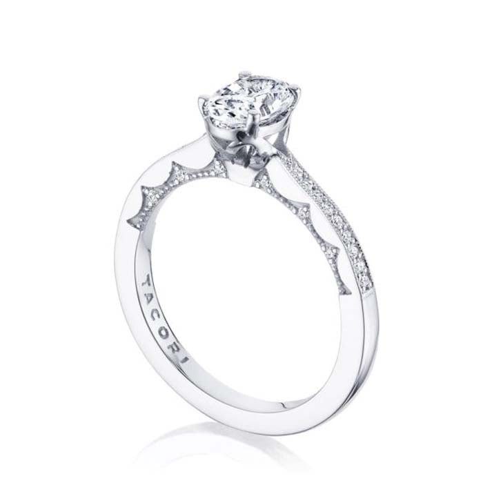 Tacori .14TW Coastal Crescent Diamond Band Engagement Ring Semi Mounting for Oval in 14K White Gold