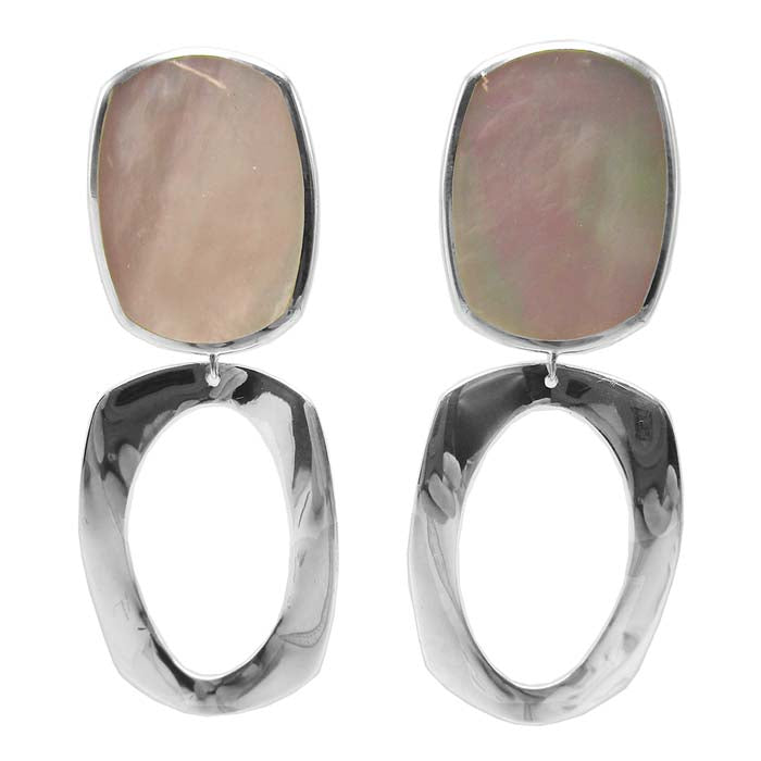 Ippolita Mother of Pearl Long Oval and Large Frame Post "Rock Candy" Earrings in Sterling Silver