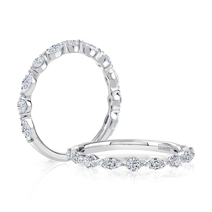 A. Jaffe .67CTW Marquise and Round Diamond Wedding Band in 14K White Gold