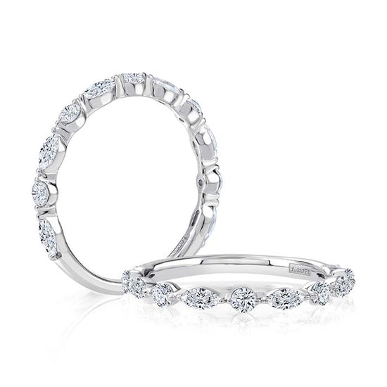 A. Jaffe Marquise and Round Diamond Wedding Band in 14K White Gold