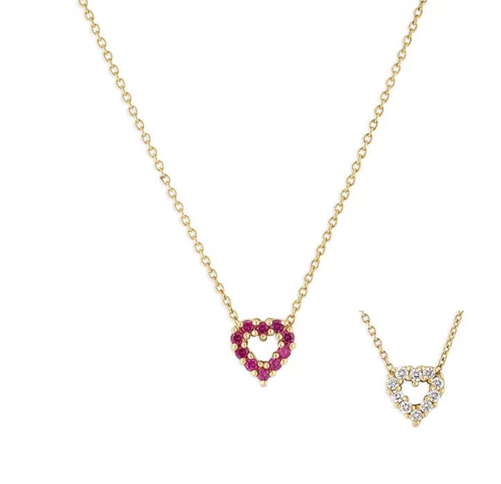 Roberto Coin Tiny Treasures Reversible Ruby and Diamond Heart Pendant in 18K Yellow Gold