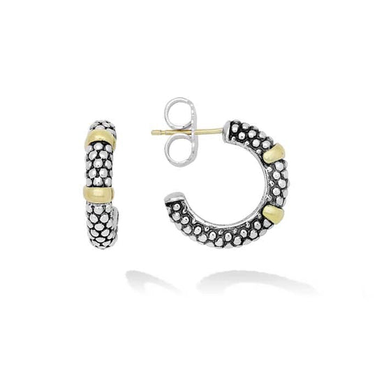 LAGOS Signature Caviar  Hoop Earrings with Gold Stations in Sterling Silver and 18K Yellow Gold