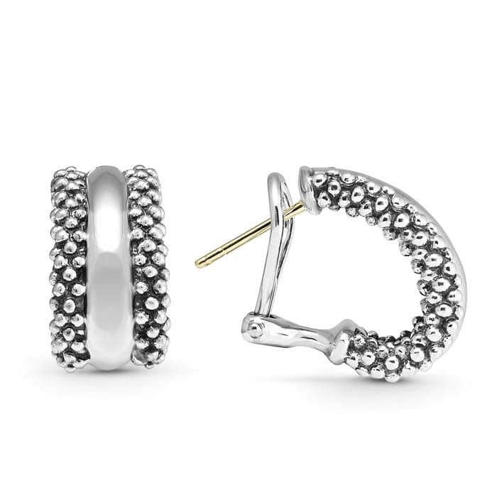 Load image into Gallery viewer, LAGOS Caviar Silver Station Hoop Earrings in Sterling Silver
