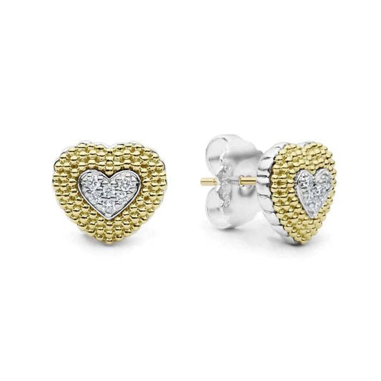 Load image into Gallery viewer, LAGOS Caviar Lux Diamond Heart Stud Earrings in 18K Yellow Gold and Sterling Silver
